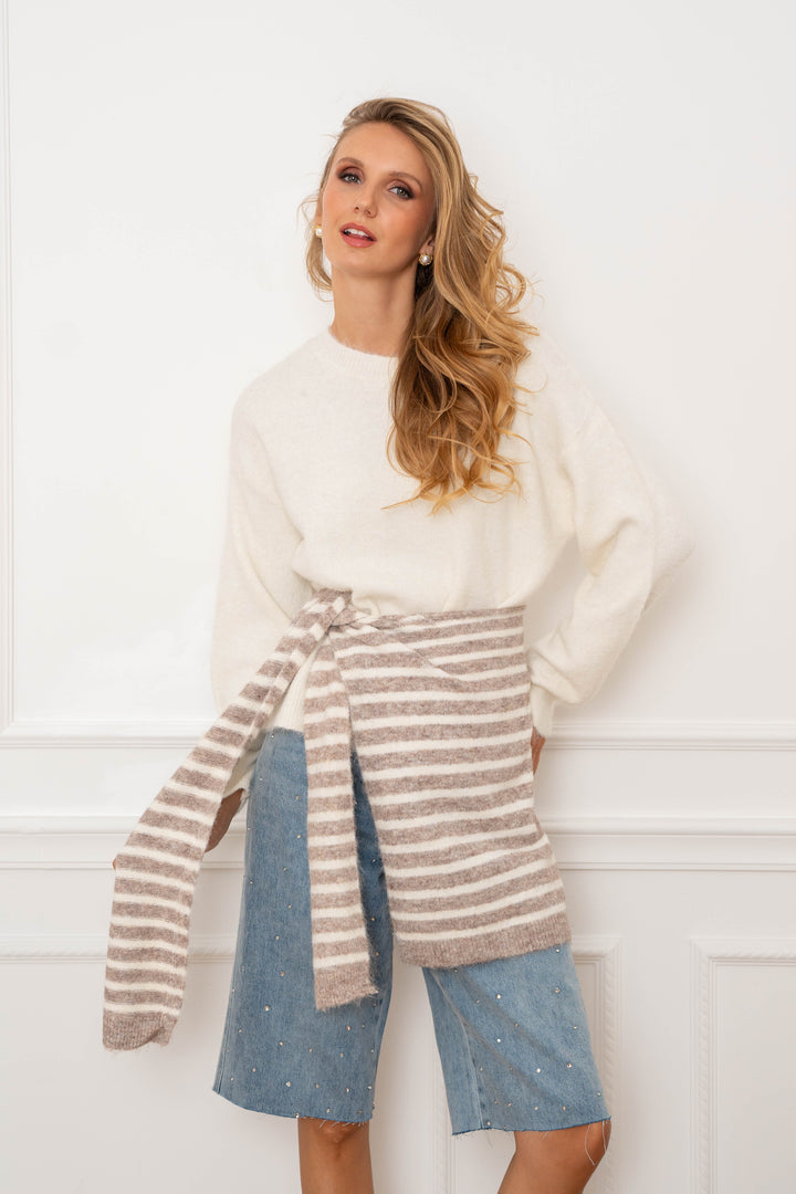 Pull en maille avec étole rayée assortie Ilona 2695