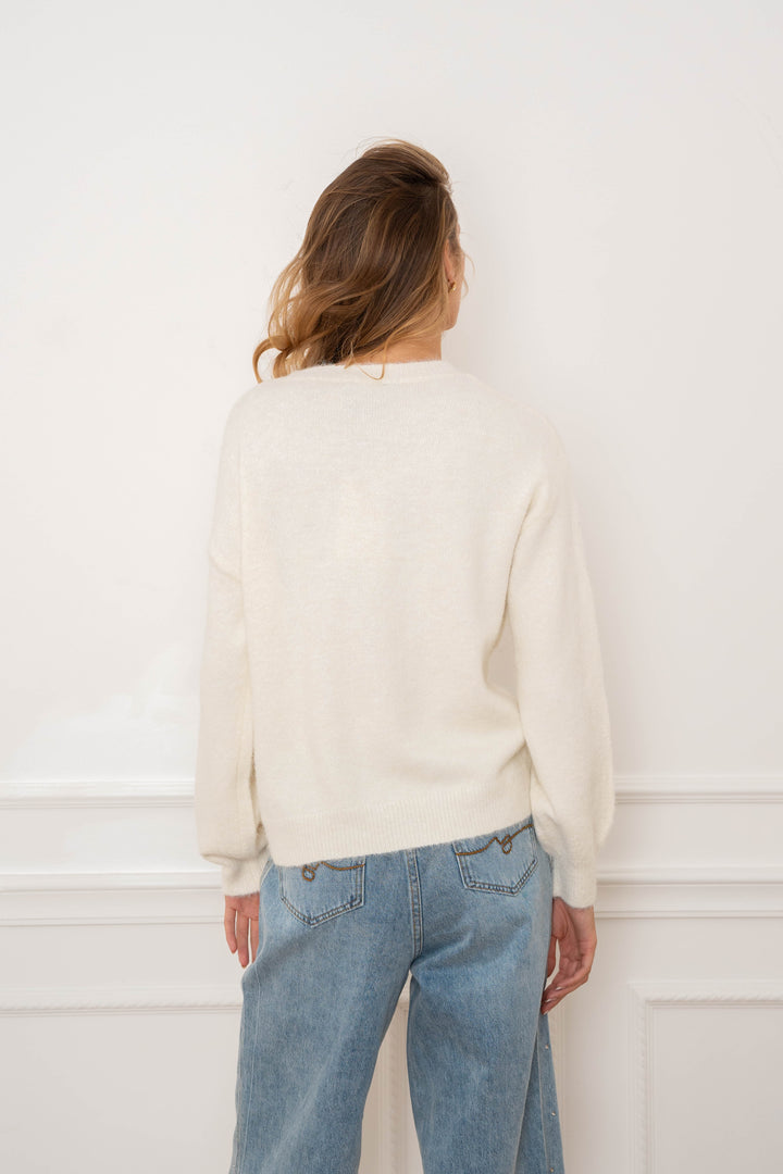 Pull en maille avec étole rayée assortie Ilona 2695