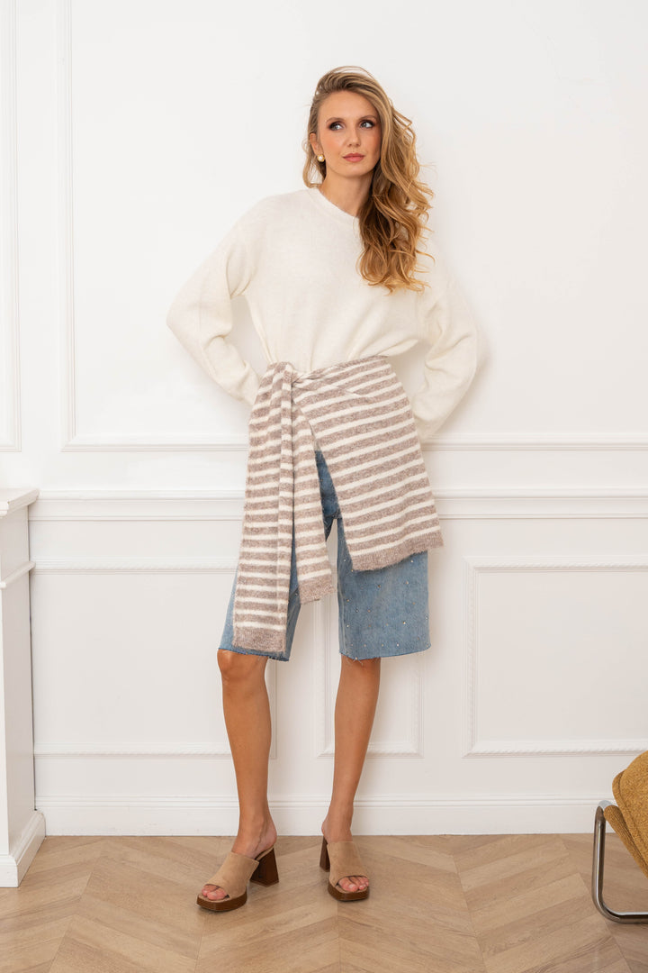 Pull en maille avec étole rayée assortie Ilona 2695