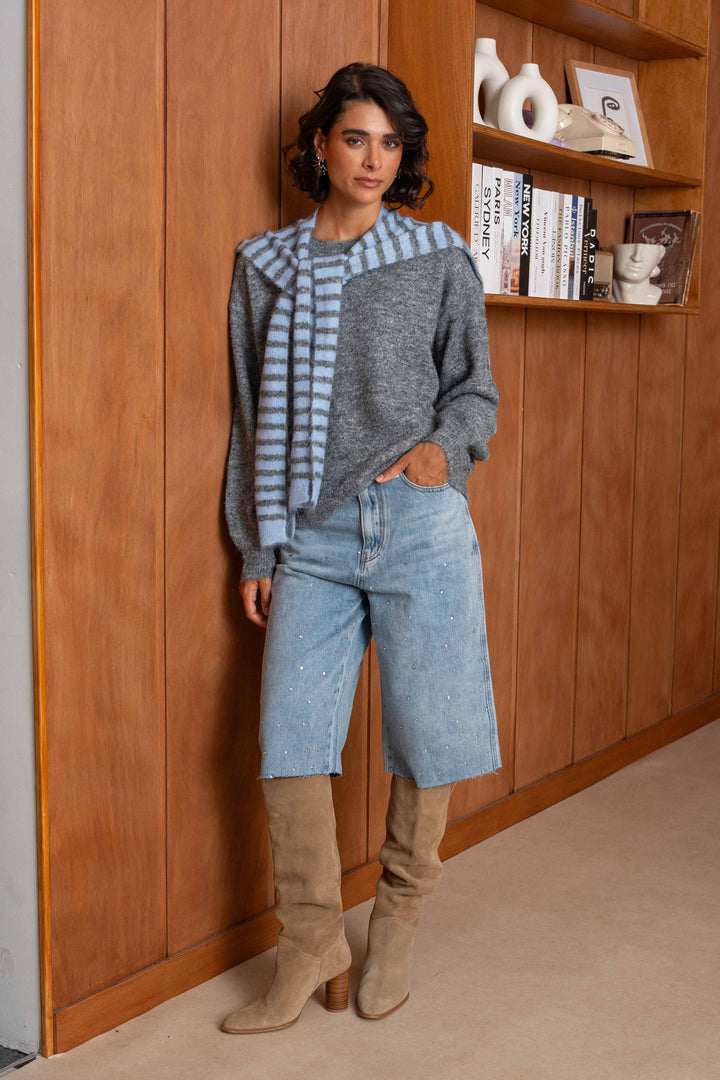 Pull en maille avec étole rayée assortie Ilona 2695