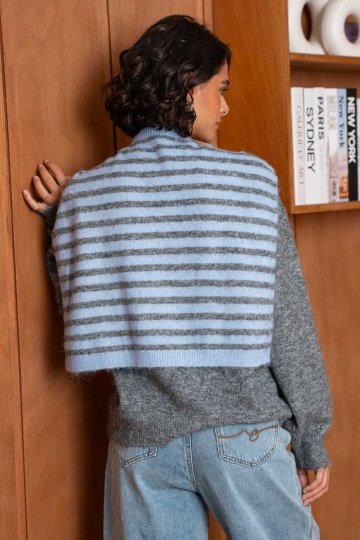 Pull en maille avec étole rayée assortie Ilona 2695