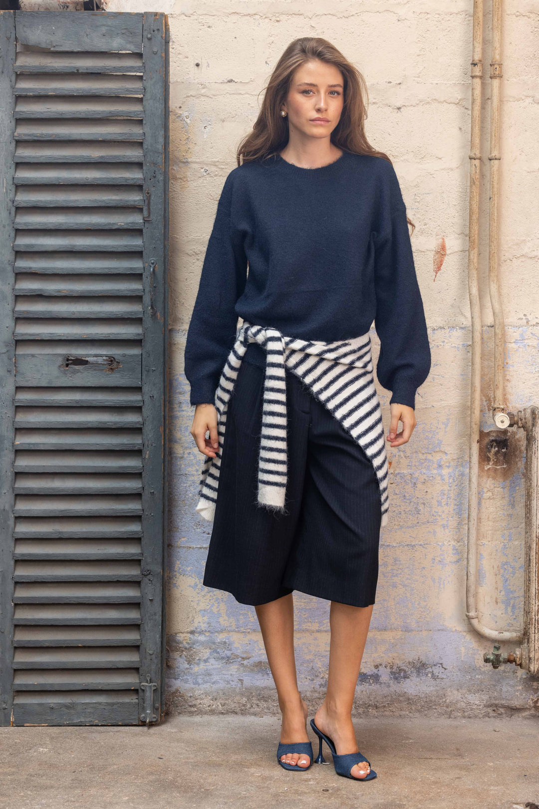 Pull en maille avec étole rayée assortie Ilona 2695