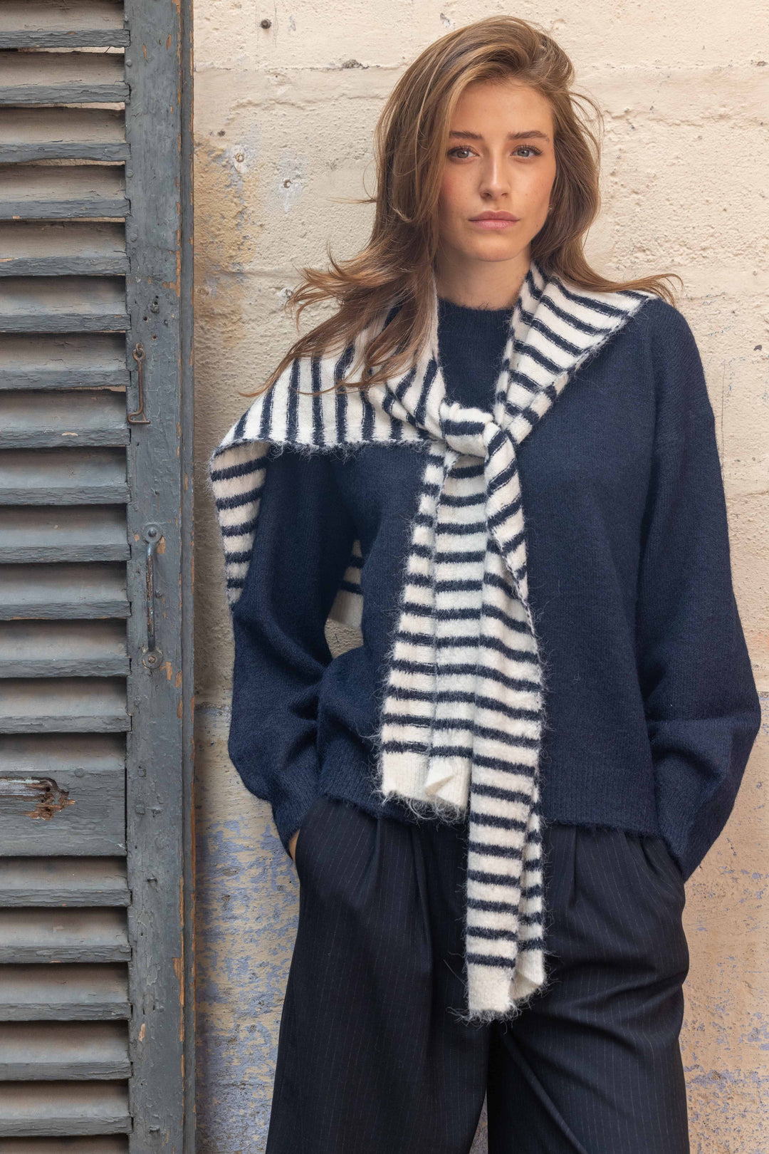 Pull en maille avec étole rayée assortie Ilona 2695