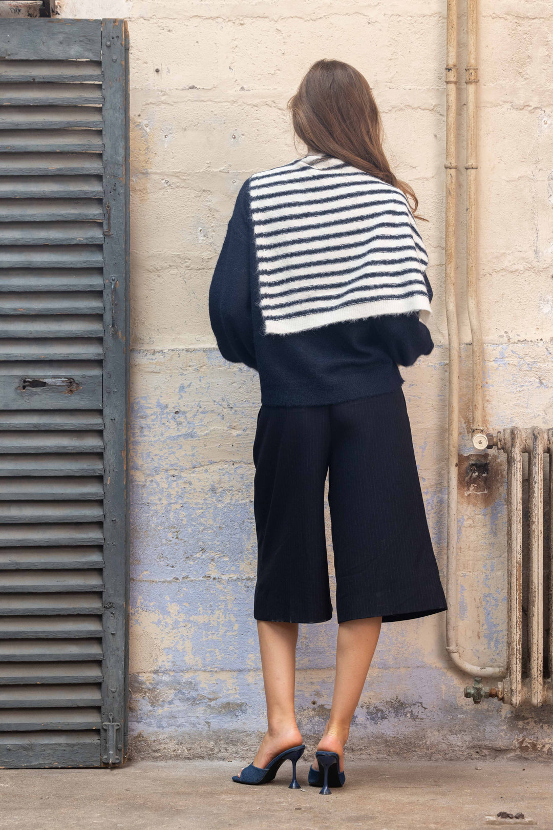 Pull en maille avec étole rayée assortie Ilona 2695