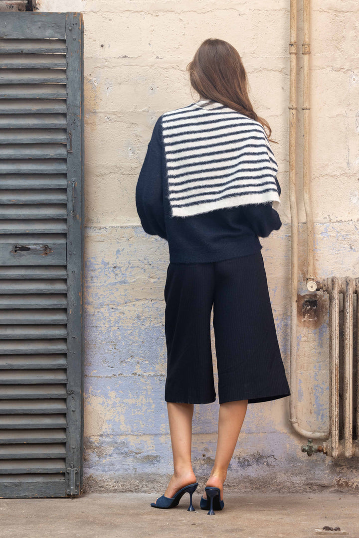 Pull en maille avec étole rayée assortie Ilona 2695