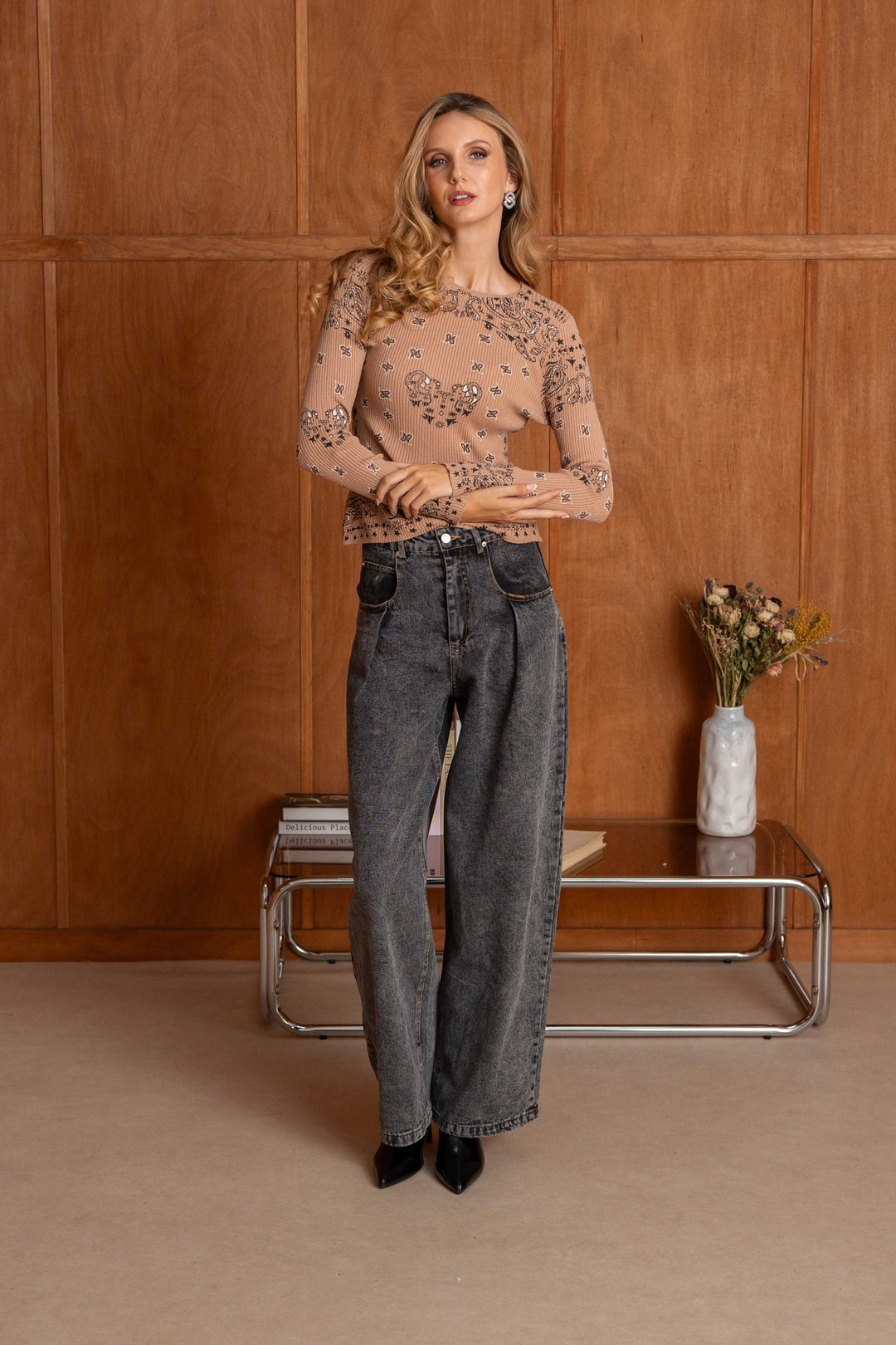 Pull en maille côtelée à motif bandana Kyro 26005 - Taille