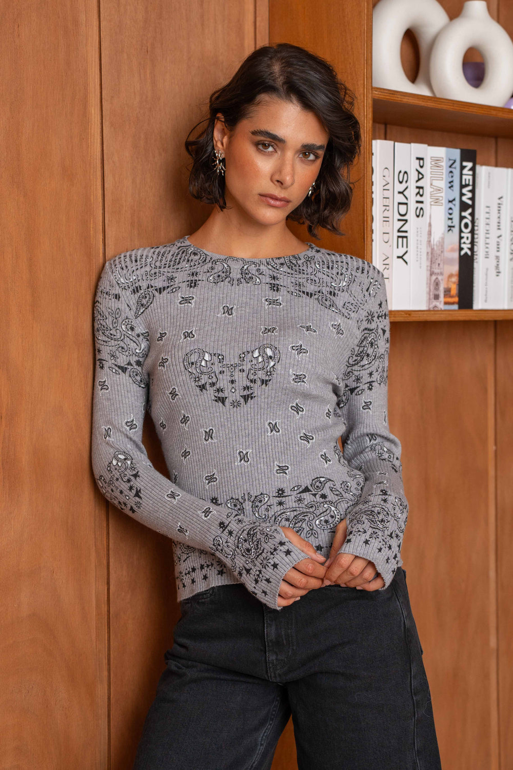 Pull en maille côtelée à motif bandana Kyro 26005 - Taille