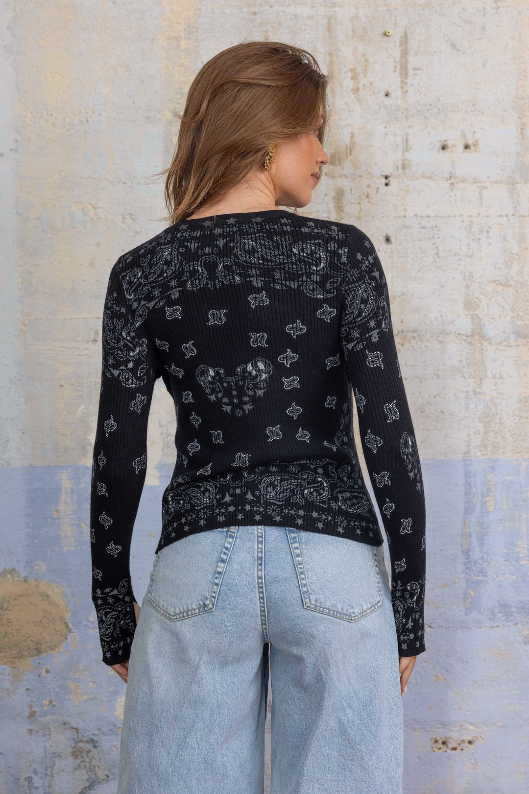 Pull en maille côtelée à motif bandana Kyro 26005 - Taille