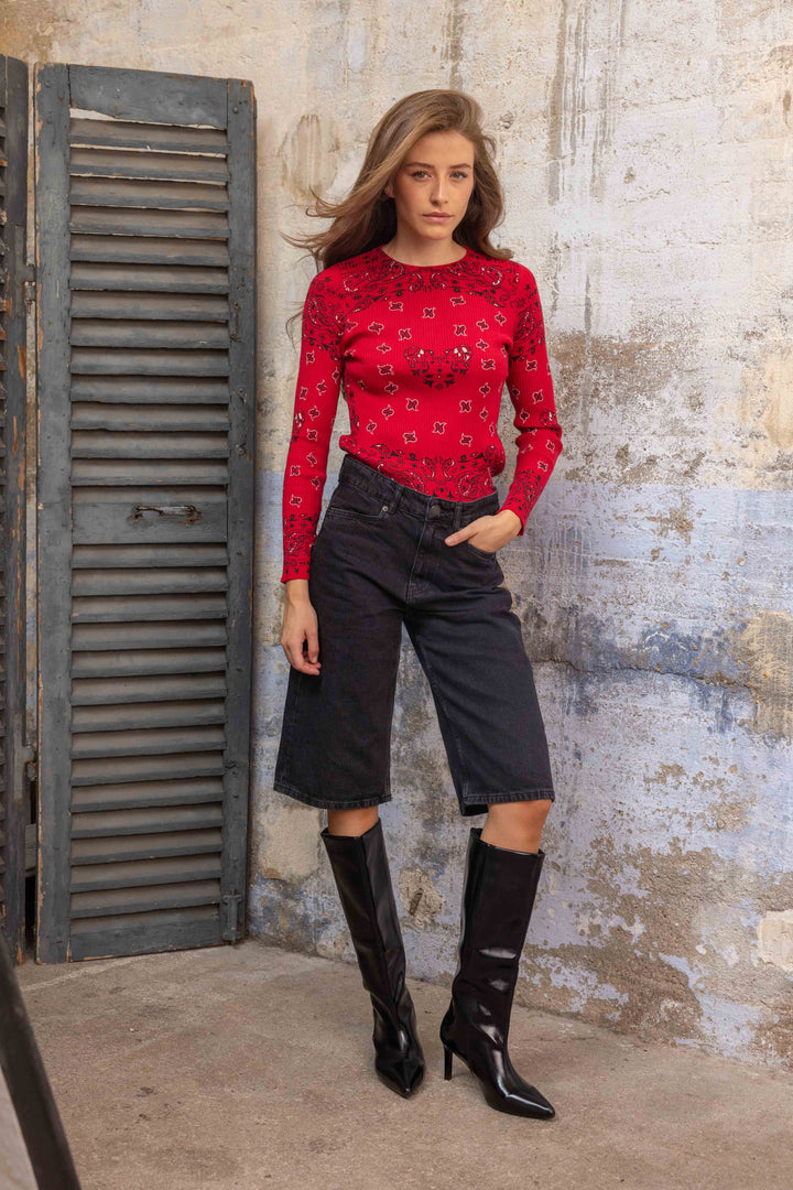 Pull en maille côtelée à motif bandana Kyro 26005 - Taille