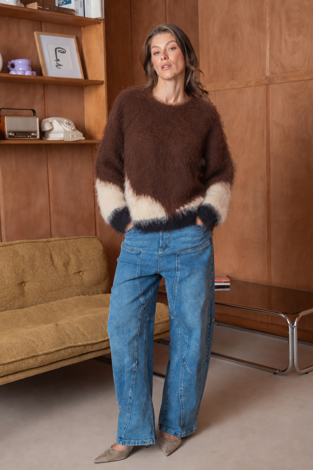 Pull en maille doux Léa 2656 - Taille Unique: 34-40 / Marron