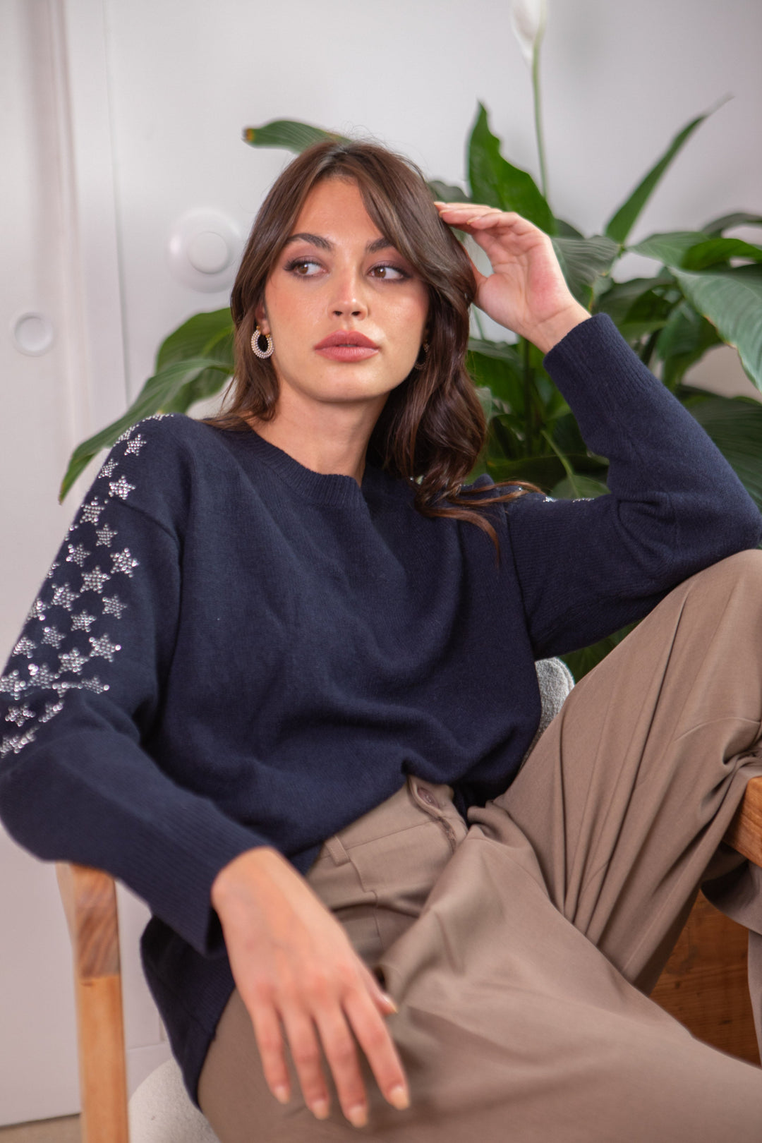 Pull en maille étoiles strass Poppy Taille unique / Bleu