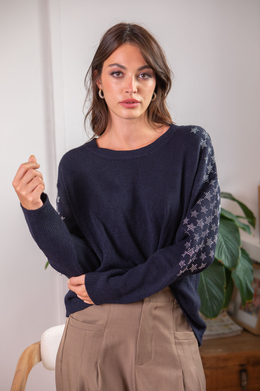 Pull en maille étoiles strass Poppy Taille unique / Bleu