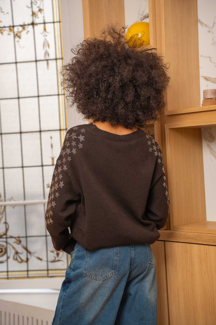 Pull en maille étoiles strass Poppy Taille unique / Coffee