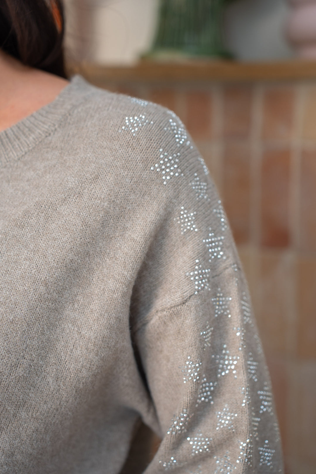 Pull en maille étoiles strass Poppy Taille unique / Taupe