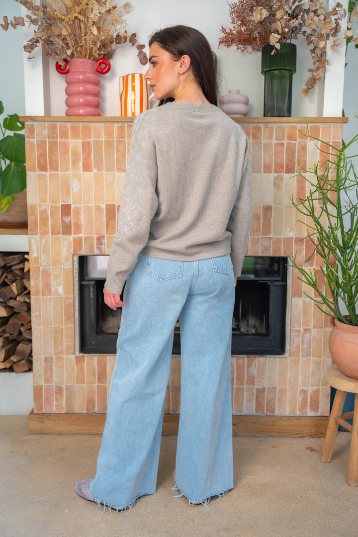 Pull en maille étoiles strass Poppy Taille unique / Taupe