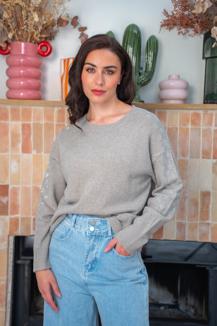 Pull en maille étoiles strass Poppy Taille unique / Taupe