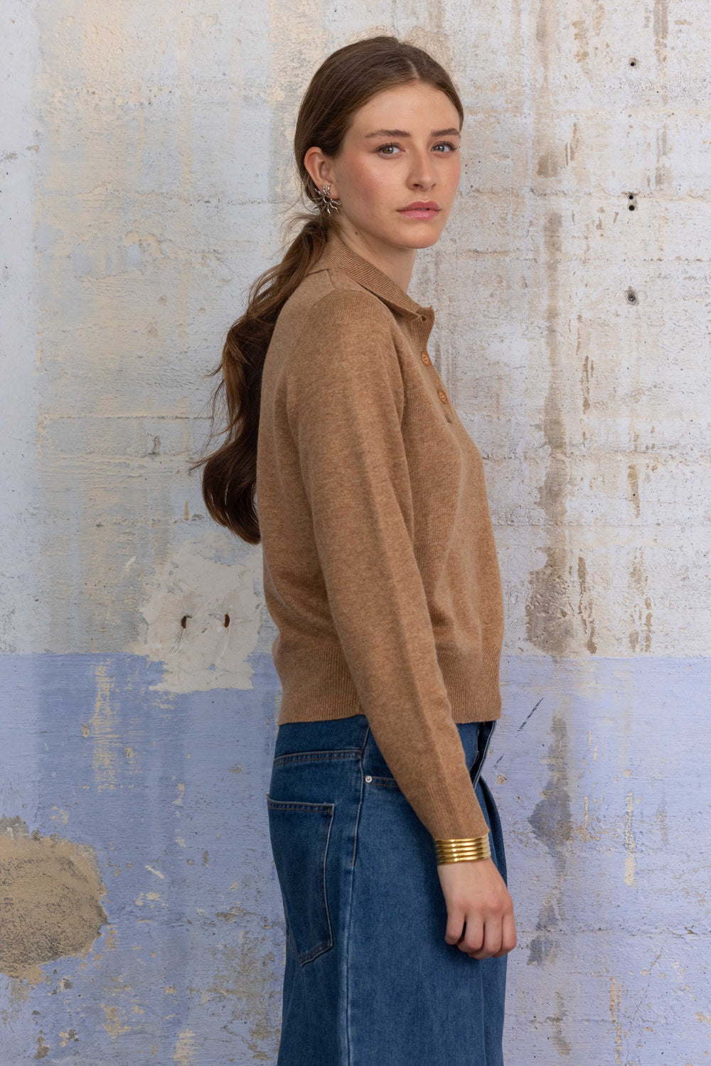 Pull en maille fine à col polo Cleo 26003 - Taille unique:
