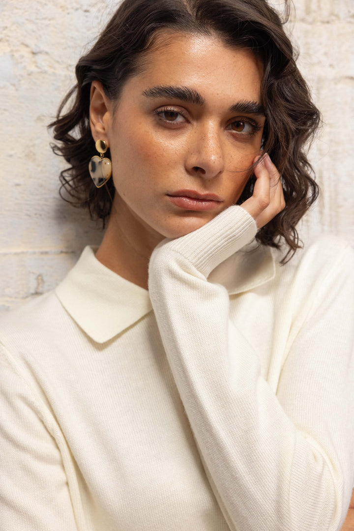 Pull en maille fine à col polo Cleo 26003 - Taille unique:
