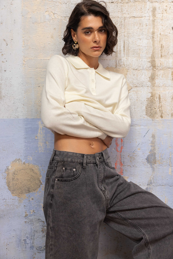 Pull en maille fine à col polo Cleo 26003 - Taille unique: