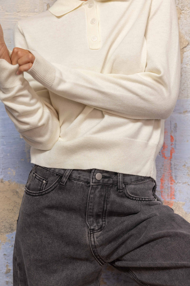 Pull en maille fine à col polo Cleo 26003 - Taille unique: