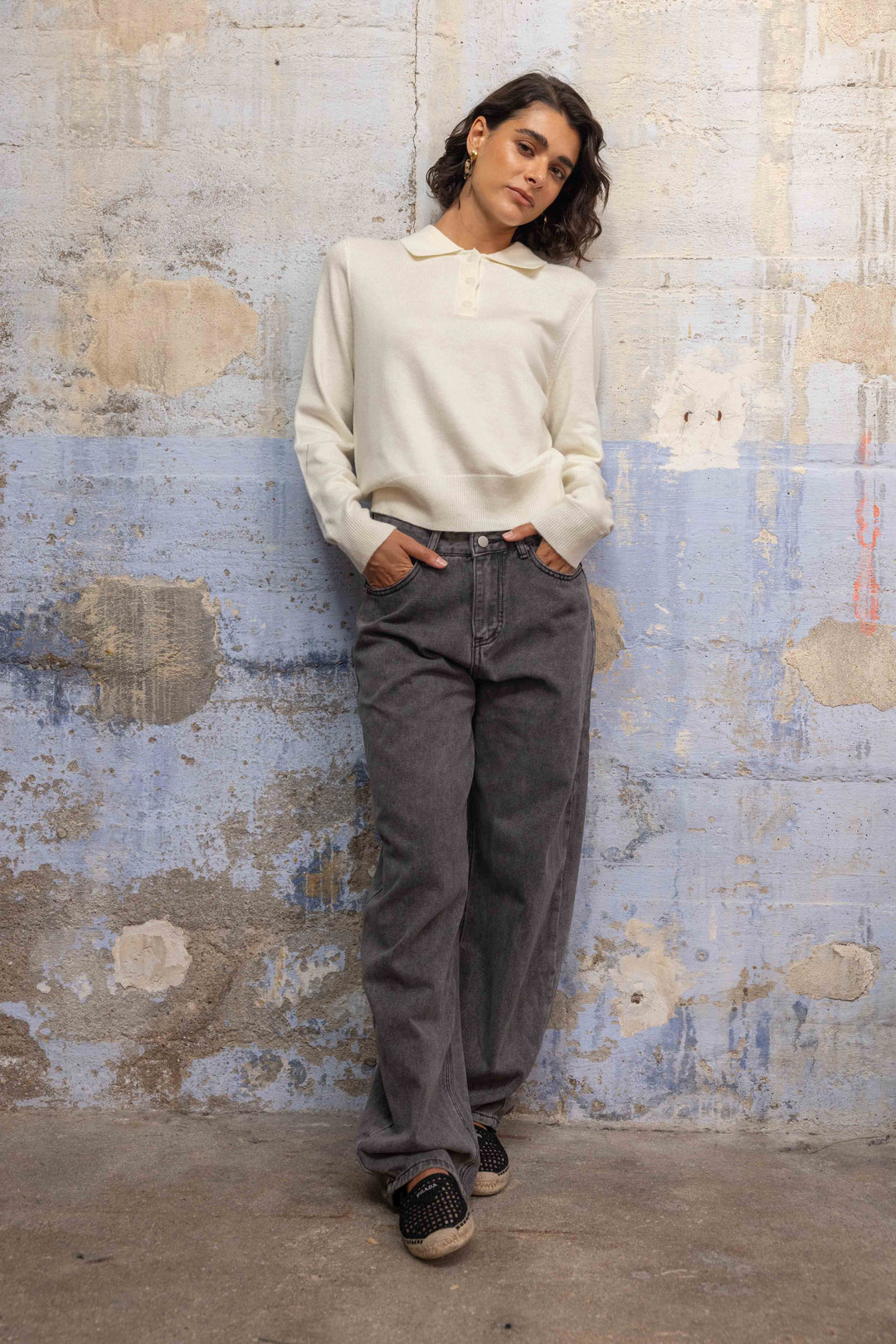 Pull en maille fine à col polo Cleo 26003 - Taille unique: