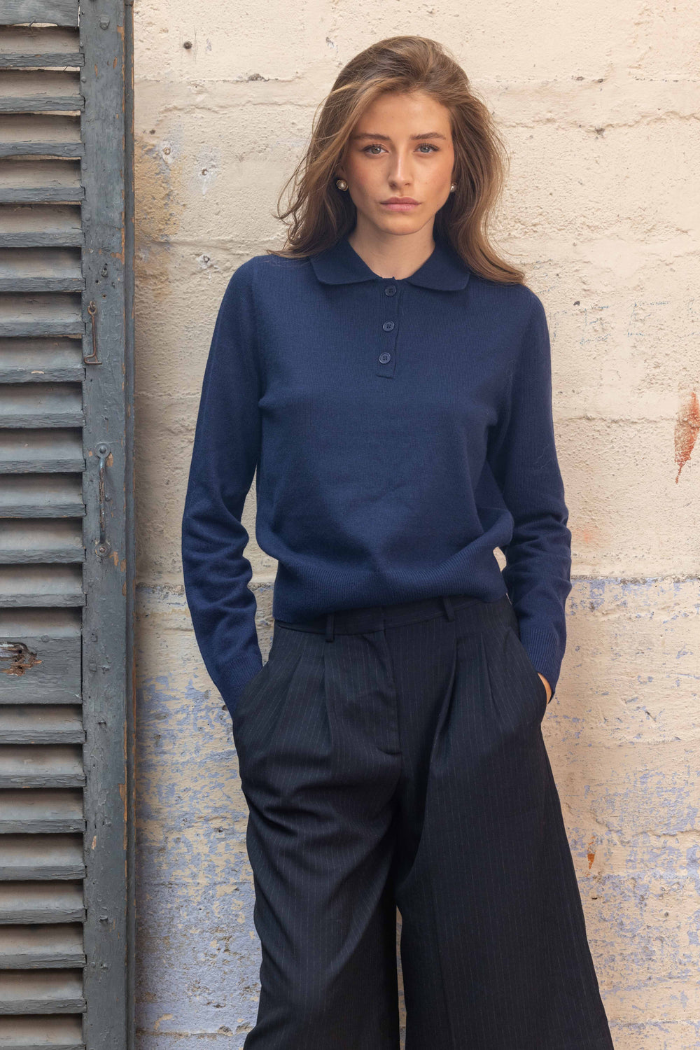 Pull en maille fine à col polo Cleo 26003 - Taille unique: