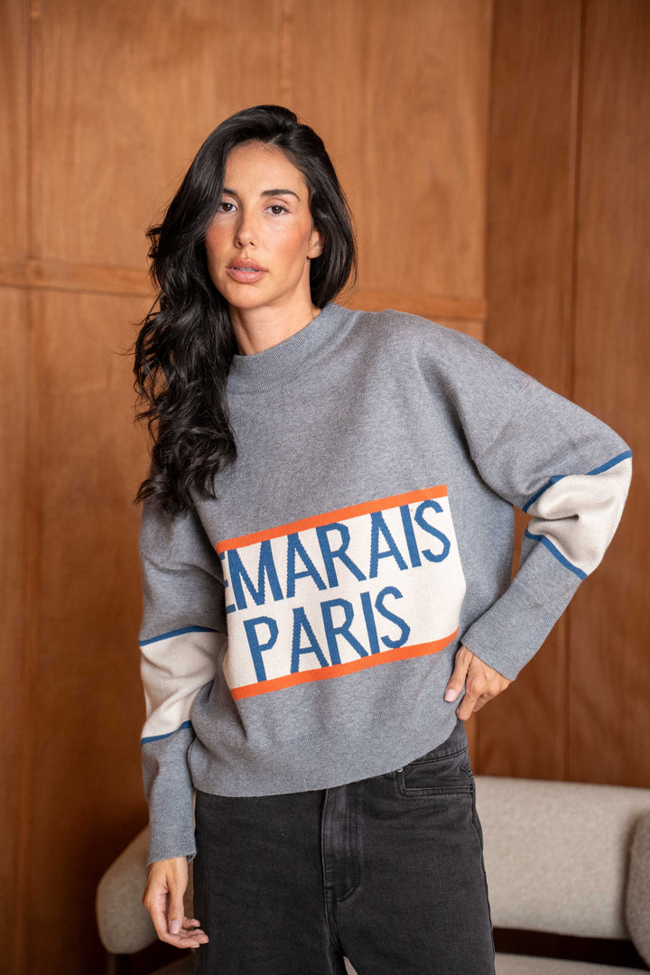 Pull en Maille inscrit Paris Jeanne 26022 - Taille unique: