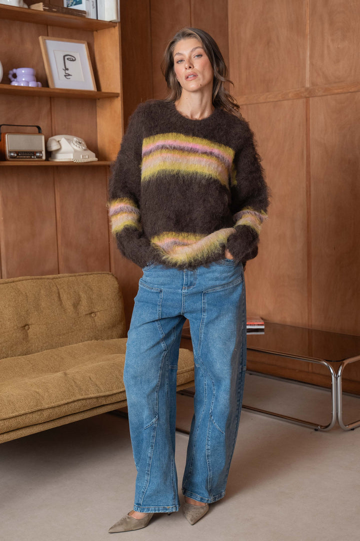 Pull en maille rayé Laura 2649 - Taille Unique: Du 36 au 44