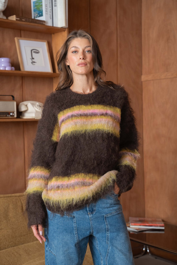Pull en maille rayé Laura 2649 - Taille Unique: Du 36 au 44