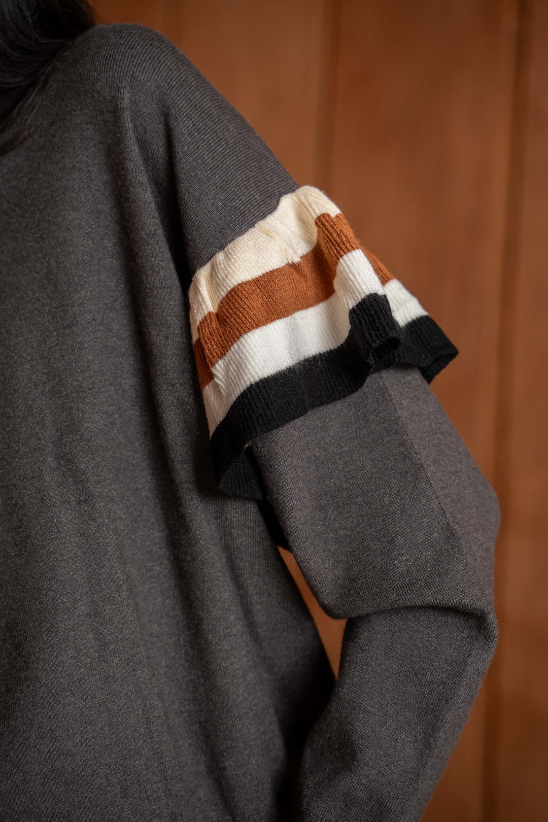 Pull Maille Volants Rayé Manon 26020 - Gris / Taille
