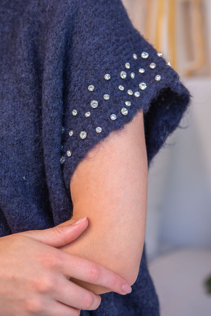 Pull manches courtes perlé Poline Taille unique / Bleu