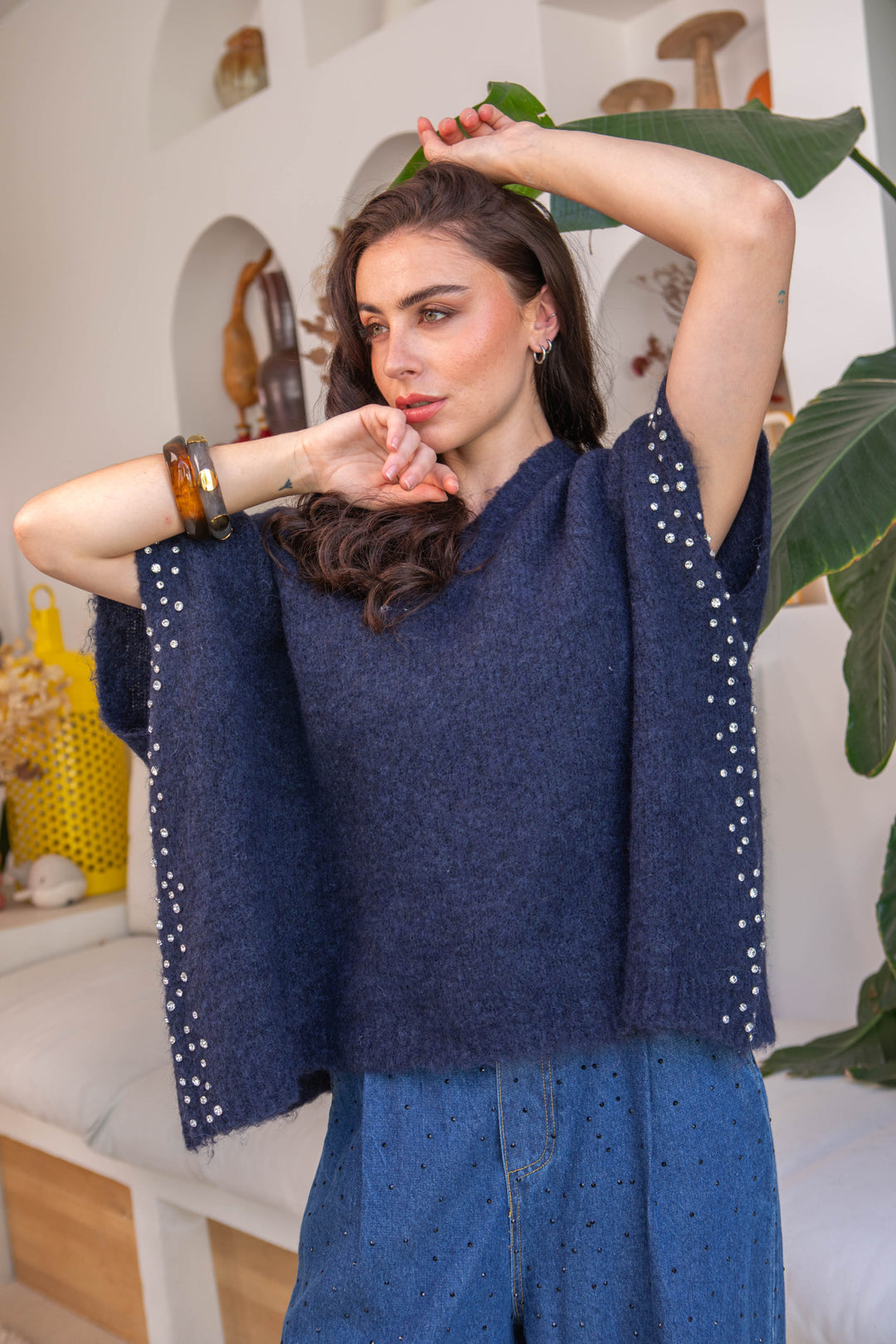 Pull manches courtes perlé Poline Taille unique / Bleu