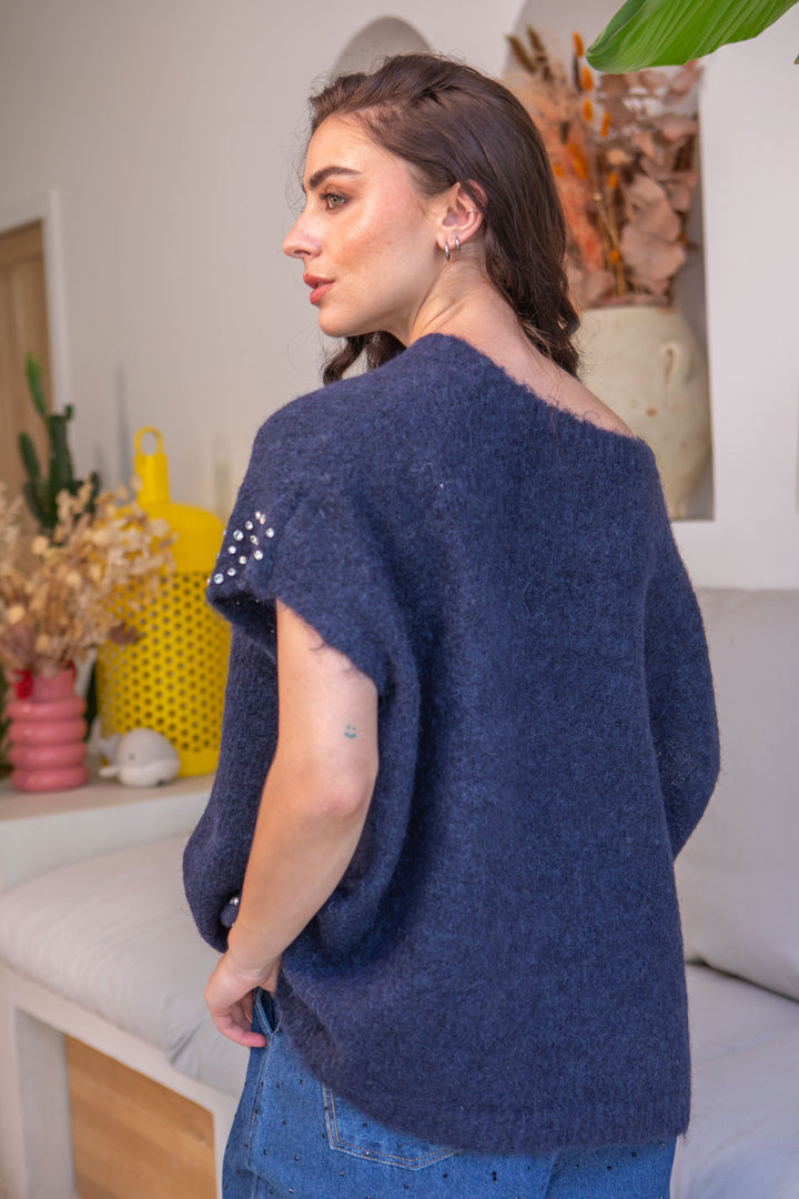 Pull manches courtes perlé Poline Taille unique / Bleu