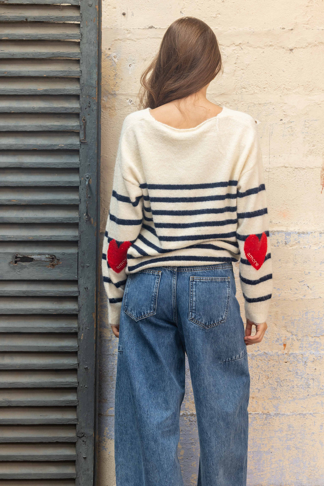 Pull marinière avec coudières cœur Paola 2696 - Taille