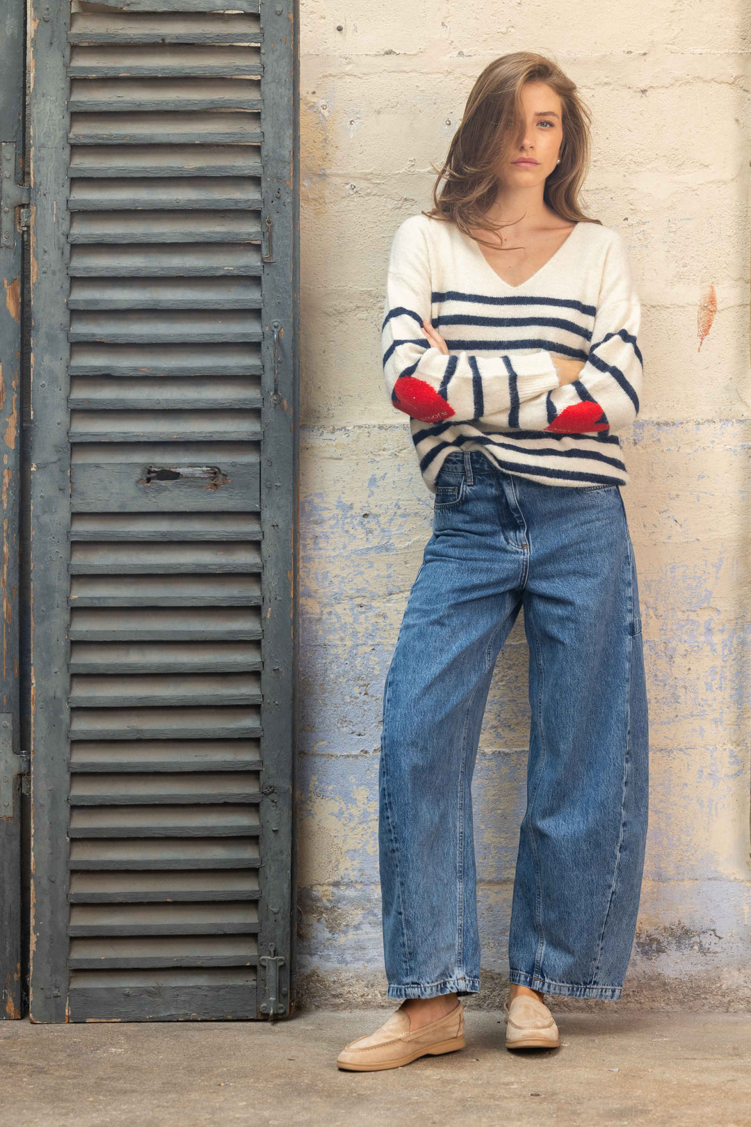 Pull marinière avec coudières cœur Paola 2696 - Taille
