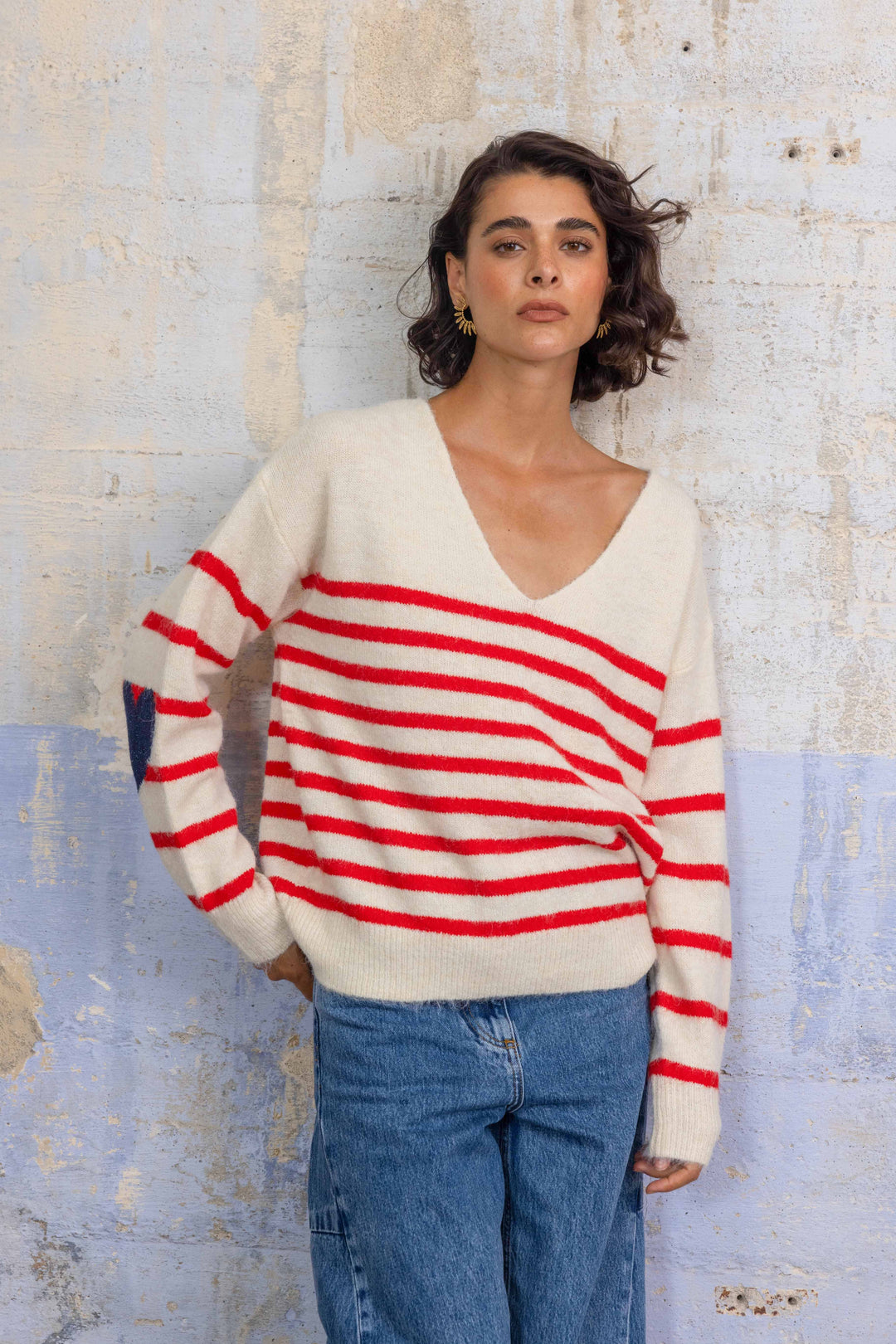 Pull marinière avec coudières cœur Paola 2696 - Taille