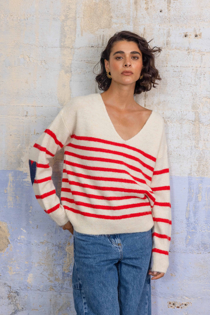Pull marinière avec coudières cœur Paola 2696 - Taille