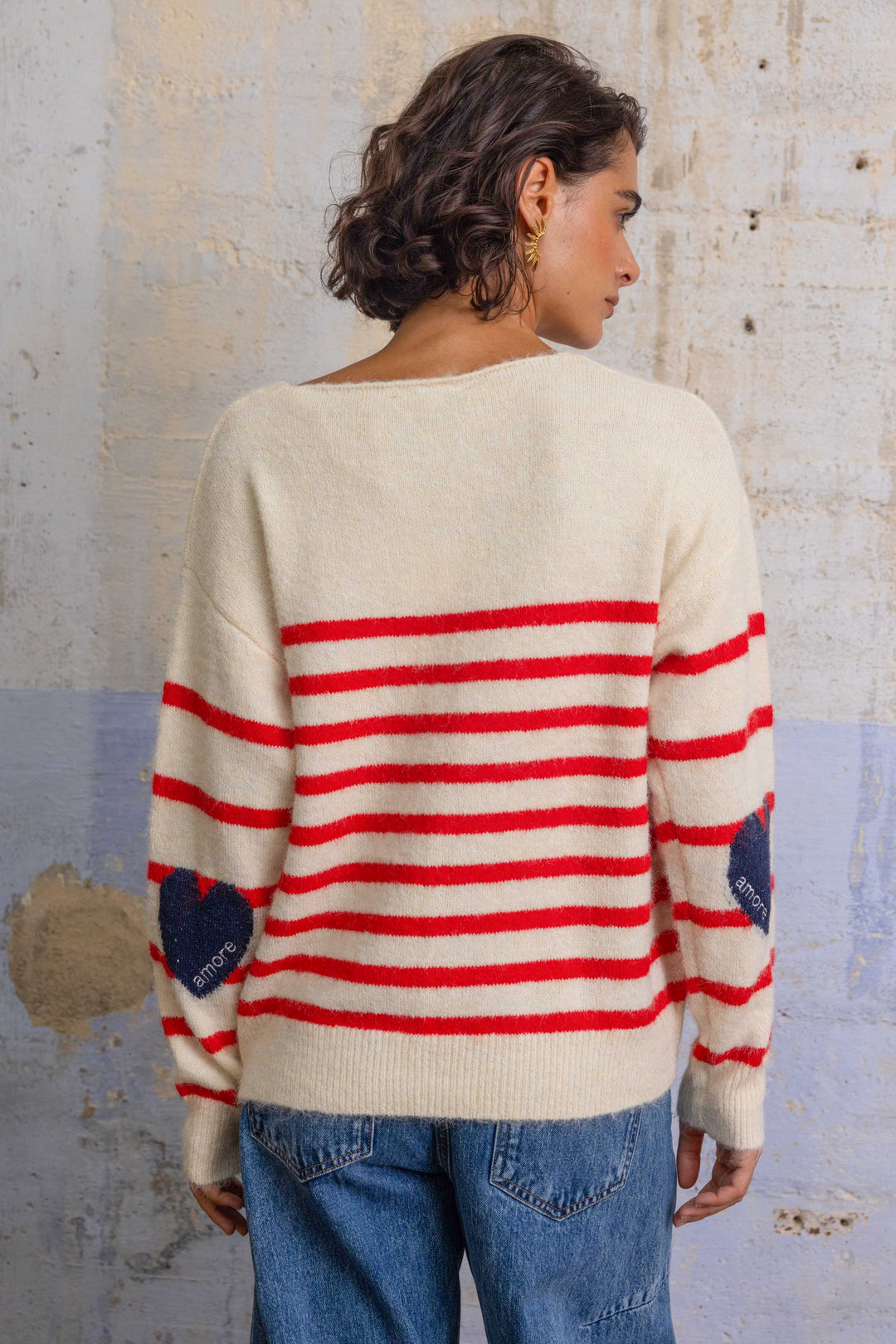 Pull marinière avec coudières cœur Paola 2696 - Taille