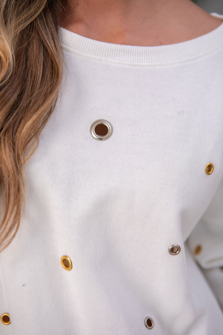 Pull oversize à œillets dorés et argentés Space - Taille