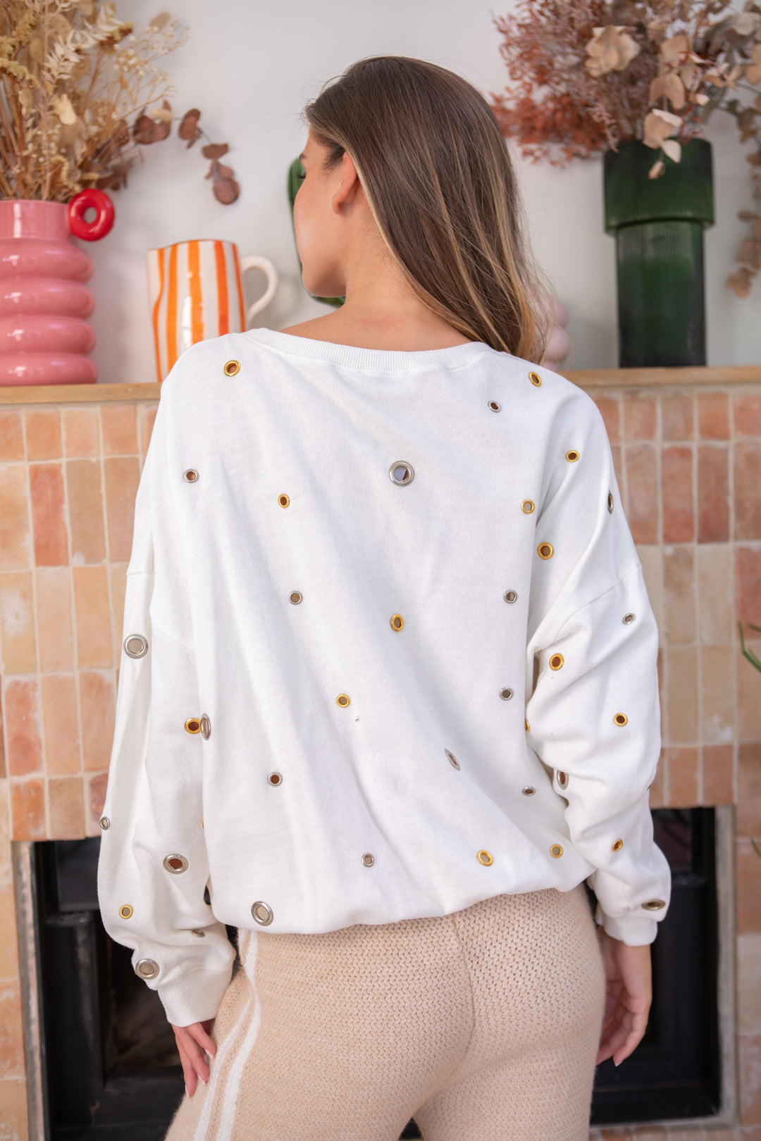 Pull oversize à œillets dorés et argentés Space - Taille