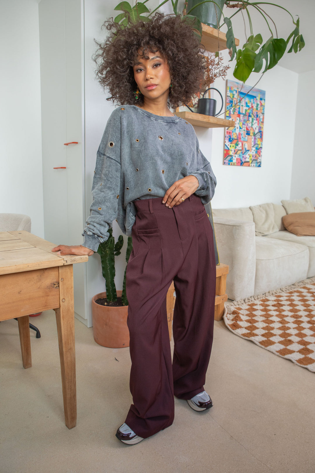 Pull oversize à œillets dorés et argentés Space - Taille