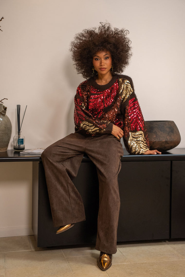 Pull oversize à sequins feuilles Phybie - Taille unique