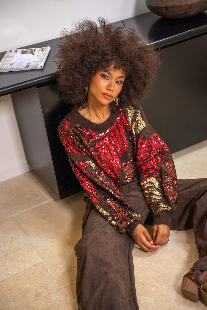 Pull oversize à sequins feuilles Phybie - Taille unique