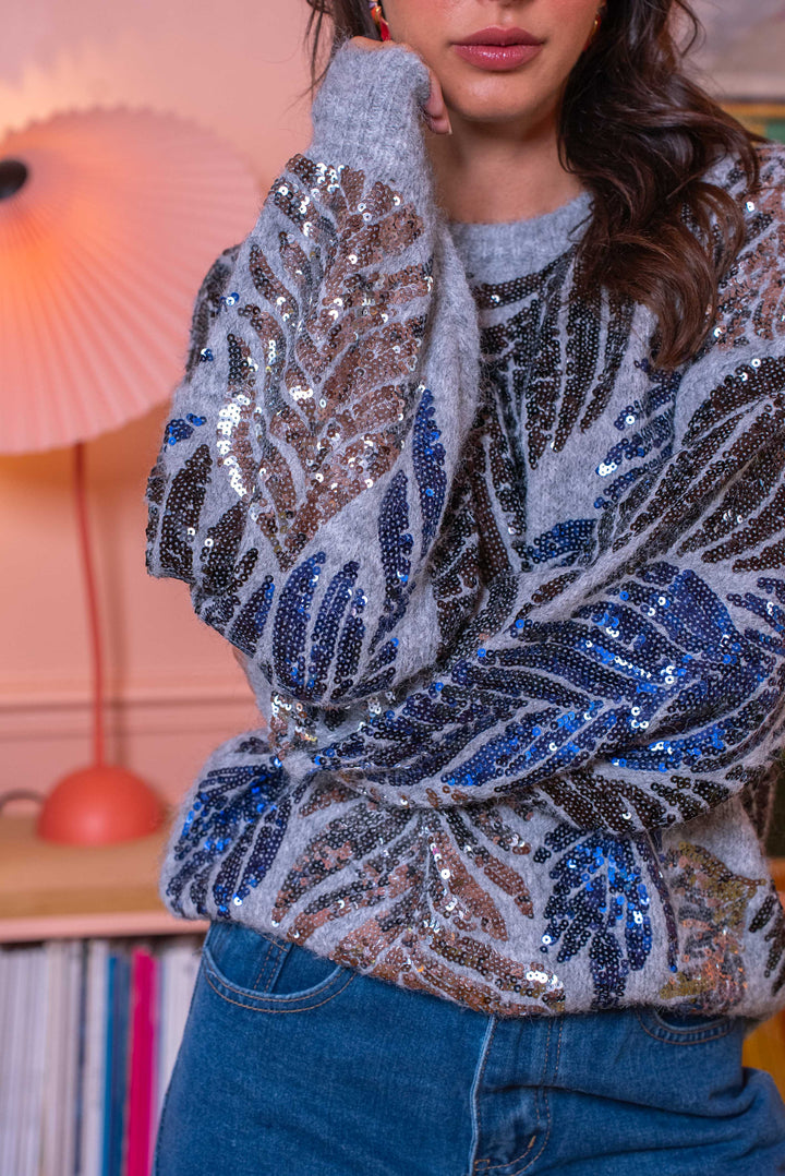 Pull oversize à sequins feuilles Phybie Taille unique