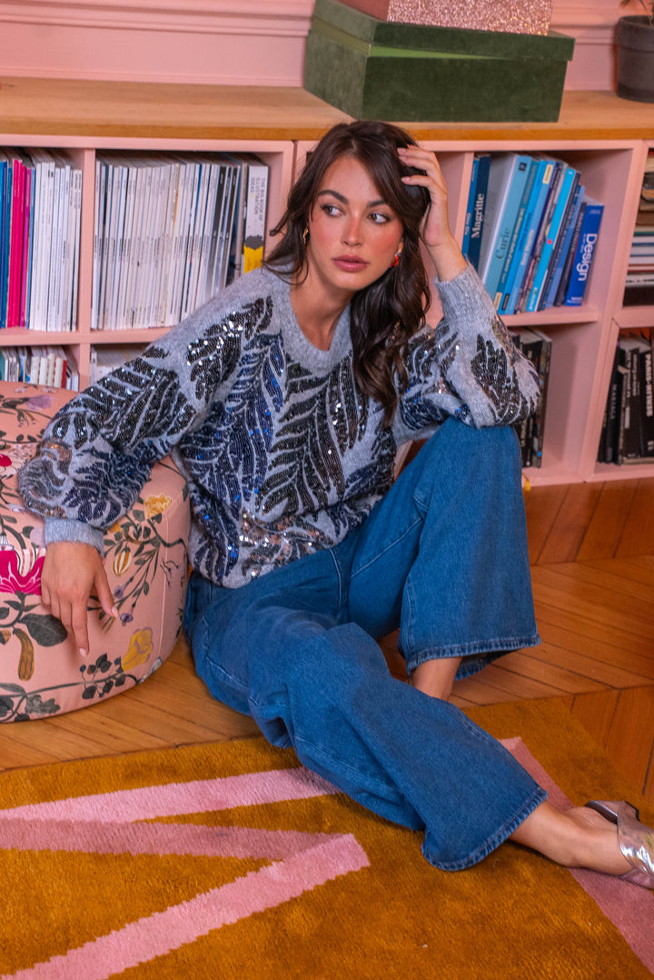 Pull oversize à sequins feuilles Phybie Taille unique