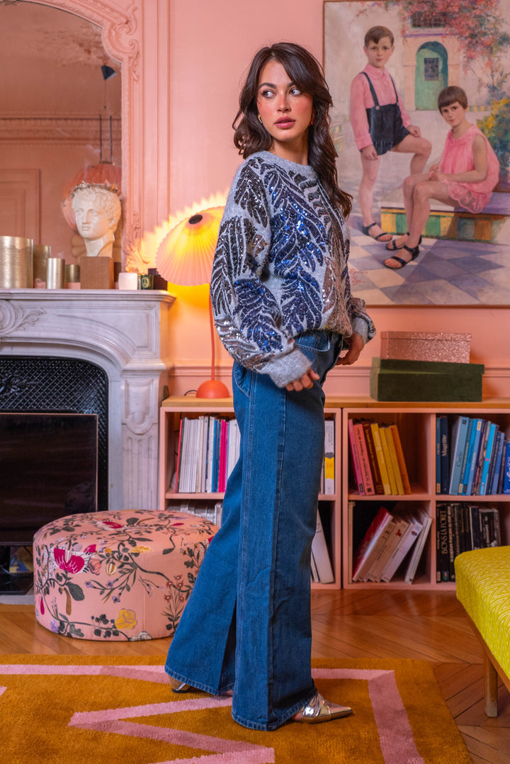 Pull oversize à sequins feuilles Phybie Taille unique