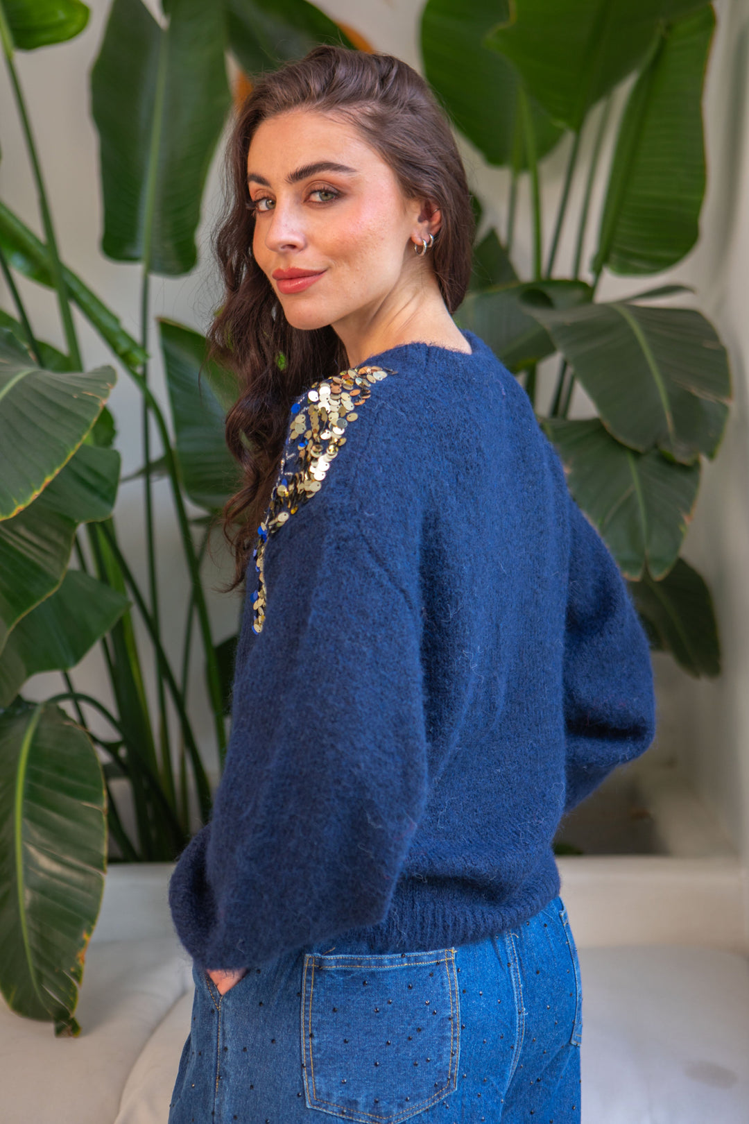 Pull oversize à sequins Gala Taille unique / Bleu pulls