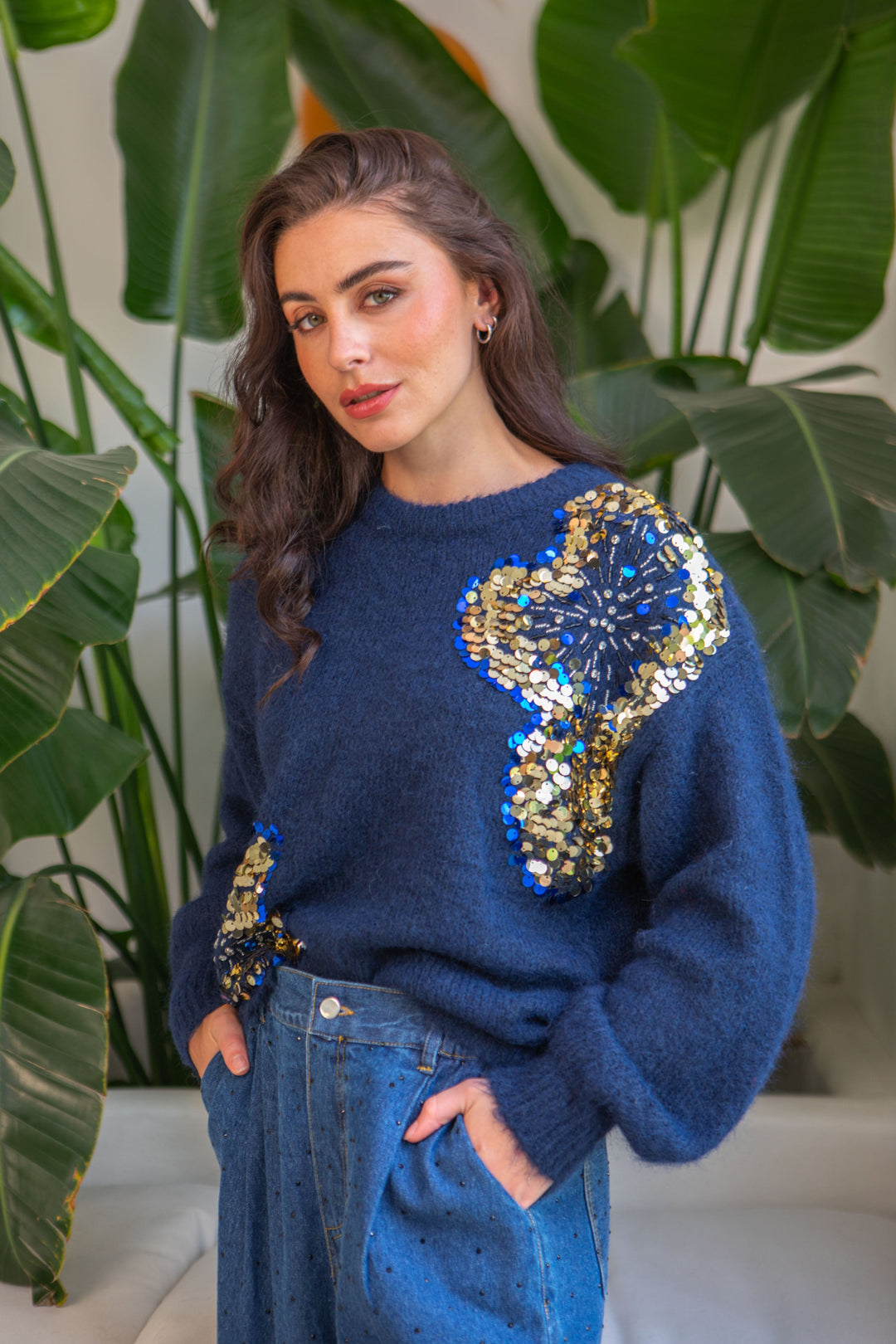 Pull oversize à sequins Gala Taille unique / Bleu pulls