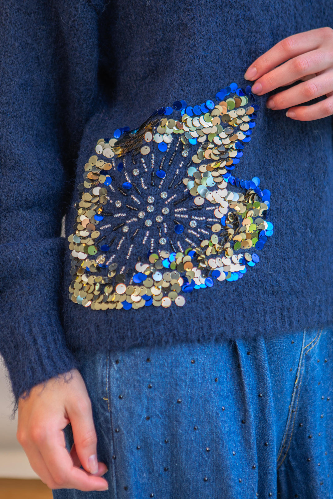 Pull oversize à sequins Gala Taille unique / Bleu pulls