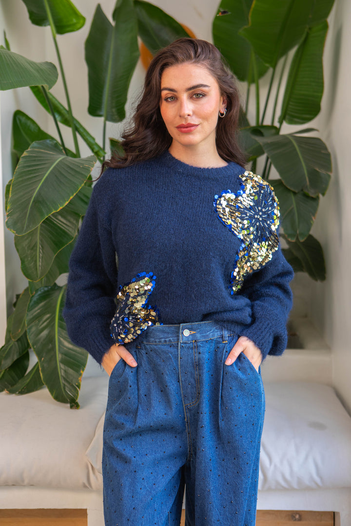 Pull oversize à sequins Gala Taille unique / Bleu pulls